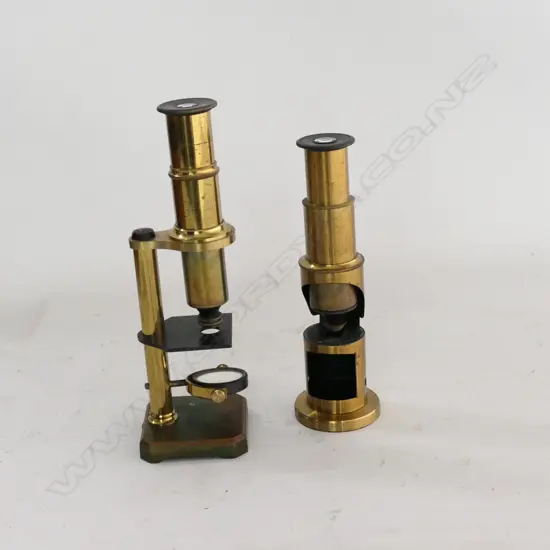 BOXED LACQUERED BRASS STUDENT'S FIELD MICROSCOPE (NO MIRROR) AND ANOTHER (2)